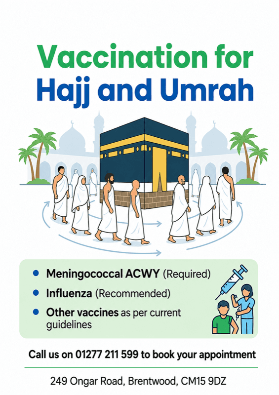 Vaccination requirements for Hajj and Umrah: Meningococcal ACWY (required), influenza and other vaccines as per current guidelines